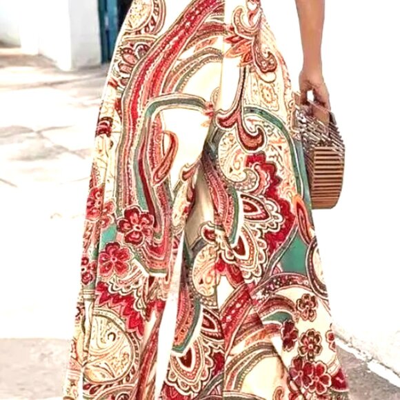 XL HOLIDAY STREETWEAR PAISLEY PRINT WIDE LEG MIDWAIST FULL LENGTH JUMPSUIT - Picture 5 of 6